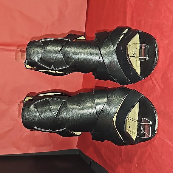 Coach MILA calfskin black leather strappy heels silver logo accent Size 8B VGUC - Picture 5 of 12